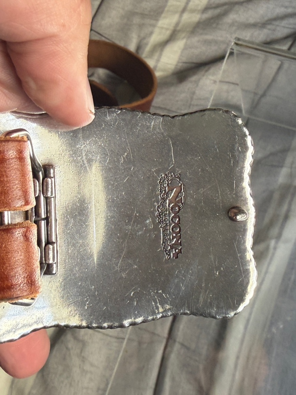 Women's Embossed Tan Leather Belt with Decorative Silver Buckle - Picture 5 of 5